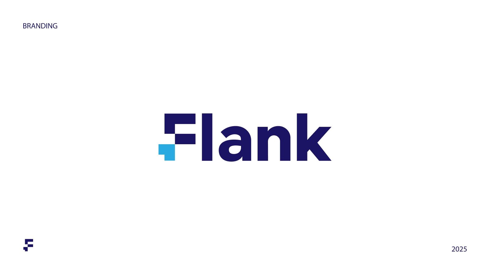 The Flank wordmark in dark navy on white, with a light blue square completing the F.